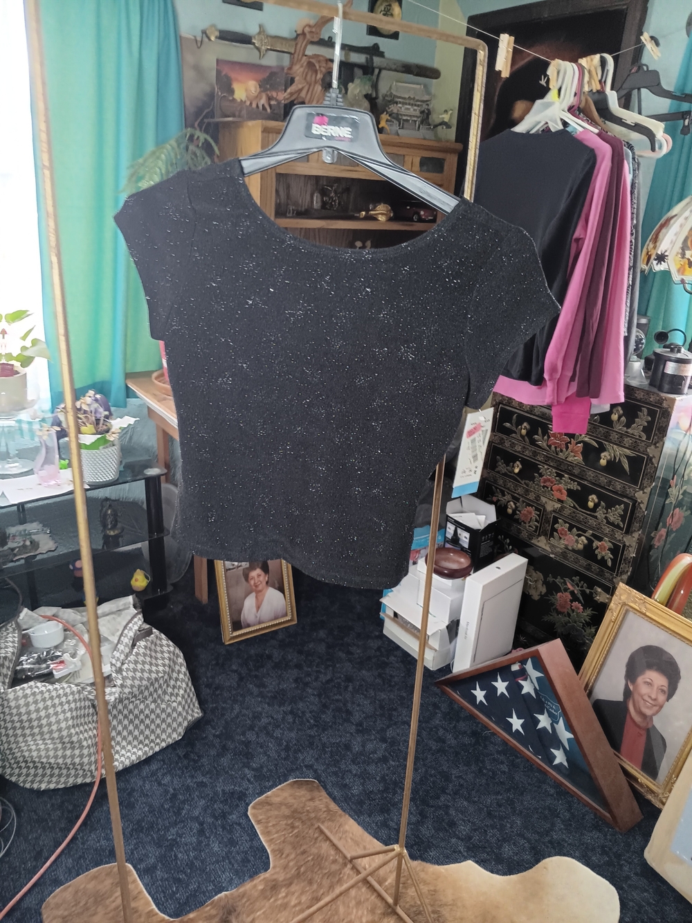 John Roberts Black Sparkle Short-Sleeve Top